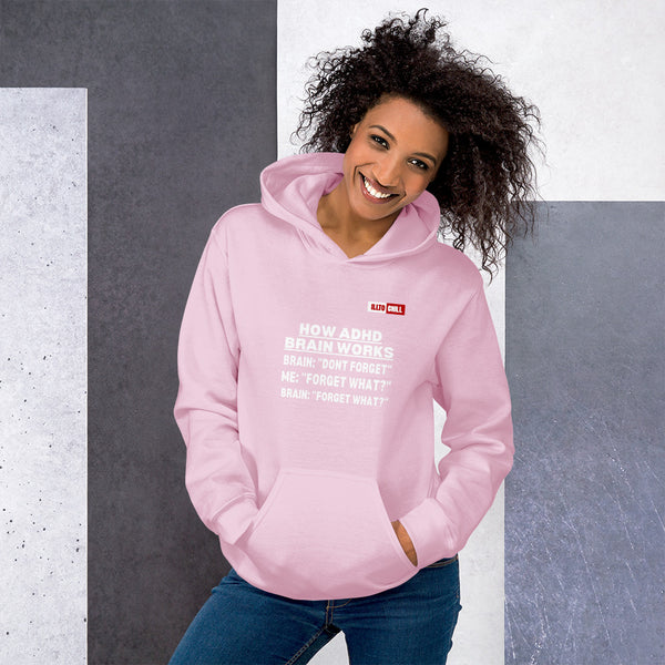 Light Pink Hoodie Front 4 - ILLTOCHILL Attention deficit hyperactivity disorder awareness 'How ADHD brain works' sarcastic gift Unisex Hoodie