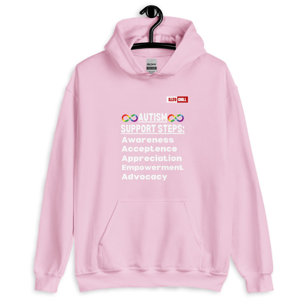 Light Pink Hoodie Front 2 - ILLTOCHILL Autism awareness gift 'Autism support steps' autistic Unisex Hoodie
