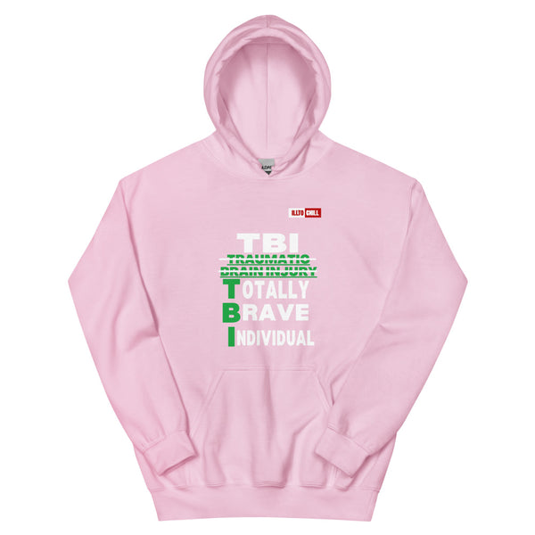 Light Pink Hoodie Front 1 - ILLTOCHILL Brain Injury awareness 'TBI Totally Brave Individual' TBI support gift Unisex Hoodie