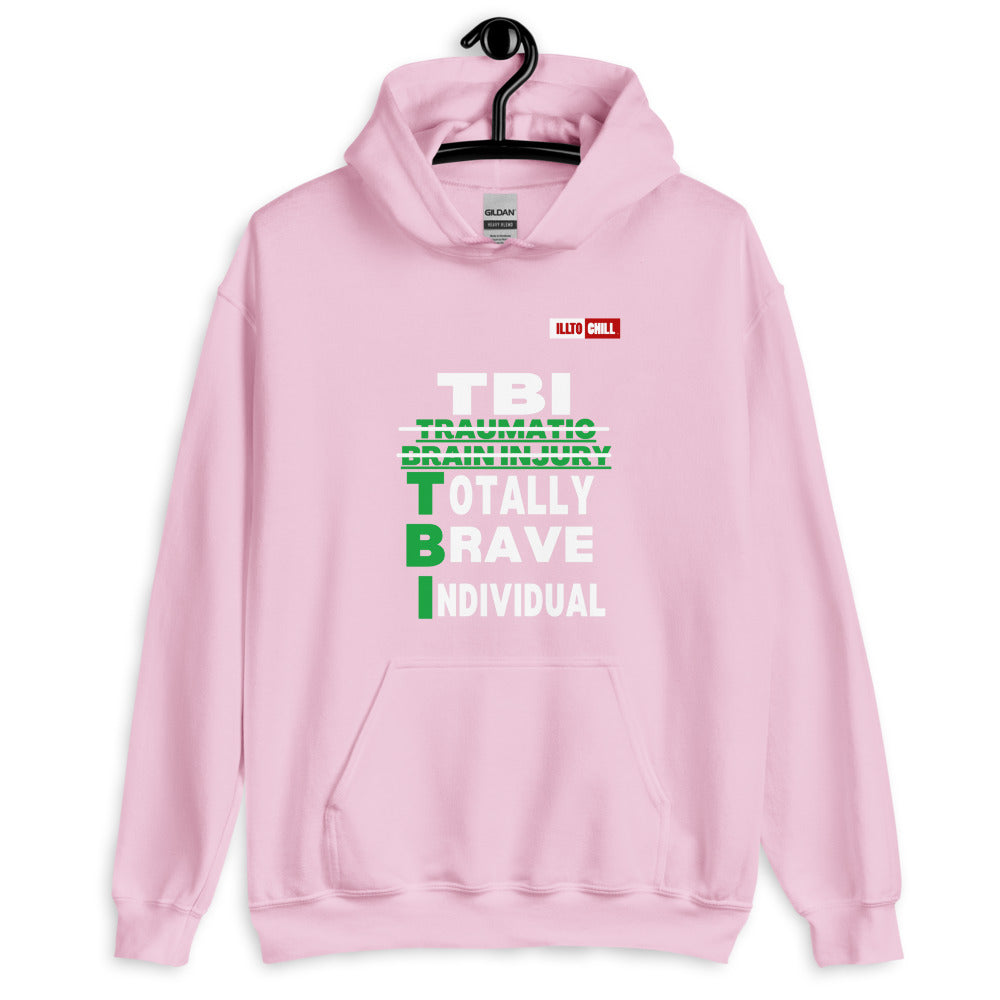 Light Pink Hoodie Front 2 - ILLTOCHILL Brain Injury awareness 'TBI Totally Brave Individual' TBI support gift Unisex Hoodie