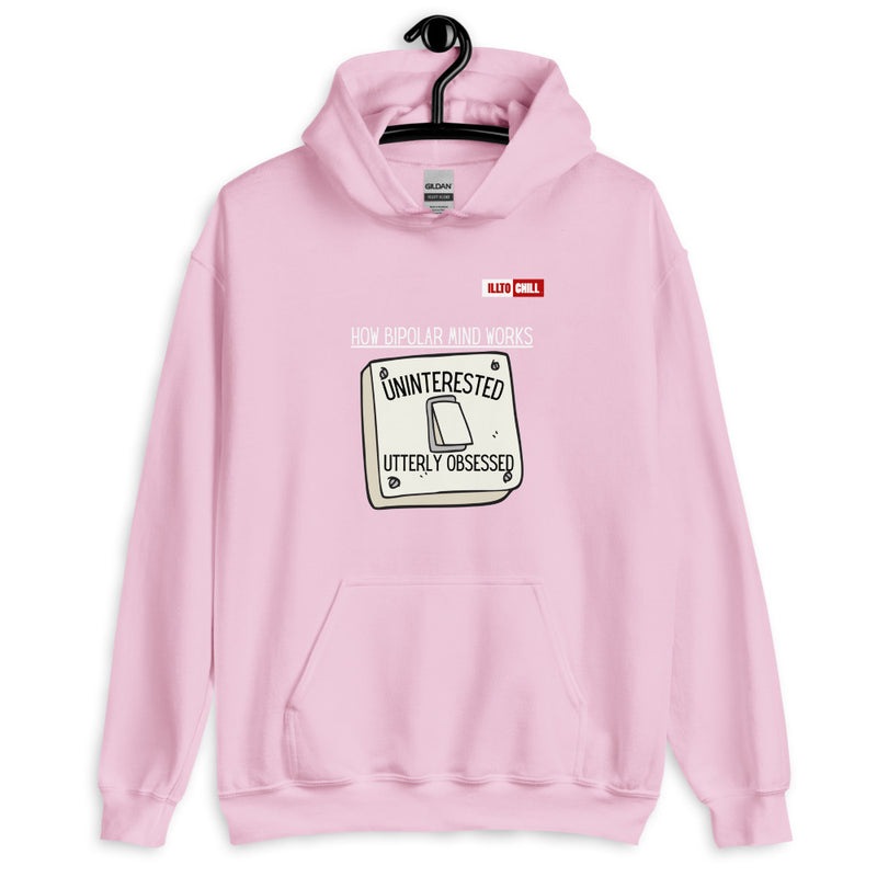 Light Pink Hoodie Front 2 - ILLTOCHILL Bipolar disorder awareness 'How bipolar mind works' sarcastic gift Unisex Hoodie