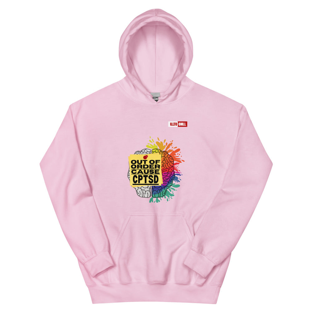 Light Pink Hoodie Front 1 - ILLTOCHILL CPTSD 'Out of order' Complex post traumatic stress disorder Awareness gift Unisex Hoodie.