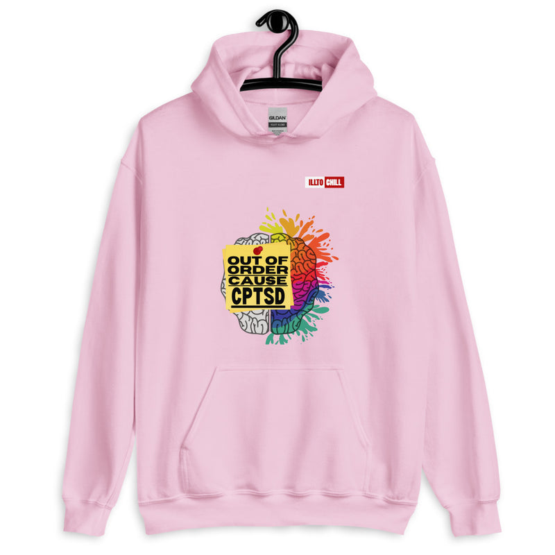 Light Pink Hoodie Front 2 - ILLTOCHILL CPTSD 'Out of order' Complex post traumatic stress disorder Awareness gift Unisex Hoodie.