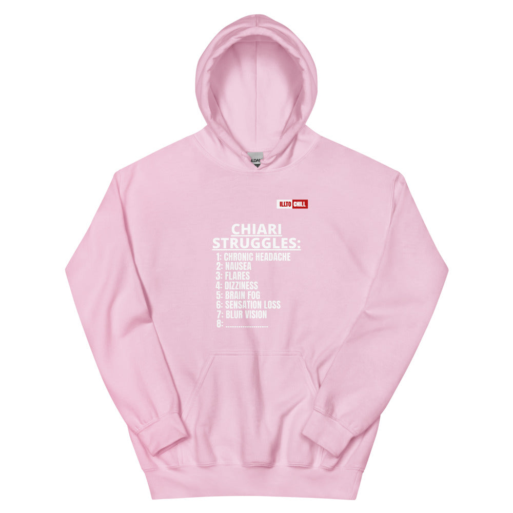 Light Pink Hoodie Front 1 - ILLTOCHILL CM Chiari Malformation awareness, Chiari Struggles Infinite List gift Unisex Hoodie.