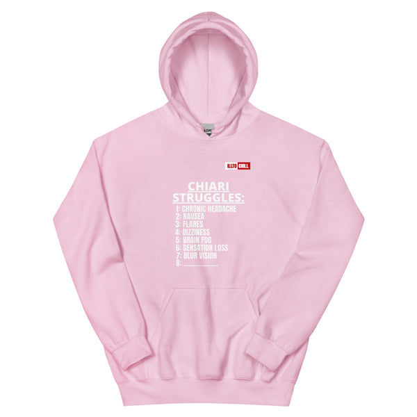 Light Pink Hoodie Front 1 - ILLTOCHILL CM Chiari Malformation awareness, Chiari Struggles Infinite List gift Unisex Hoodie.