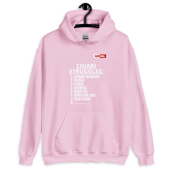 Light Pink Hoodie Front 2 - ILLTOCHILL CM Chiari Malformation awareness, Chiari Struggles Infinite List gift Unisex Hoodie.