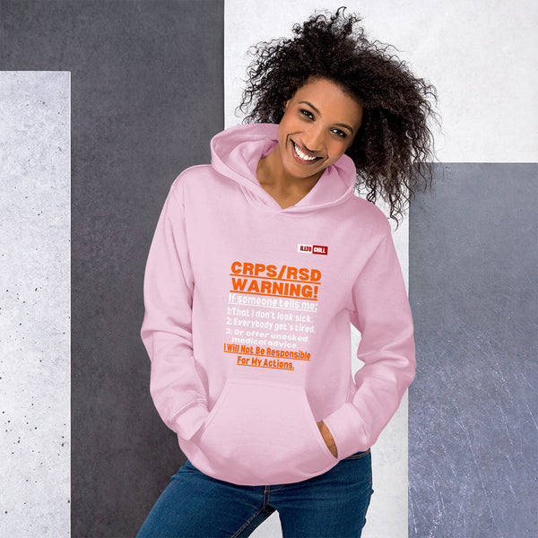 Light Pink Hoodie Front 4 - ILLTOCHILL 'Complex regional pain syndrome Warning' CRPSRSD awareness sarcastic gift Unisex Hoodie.