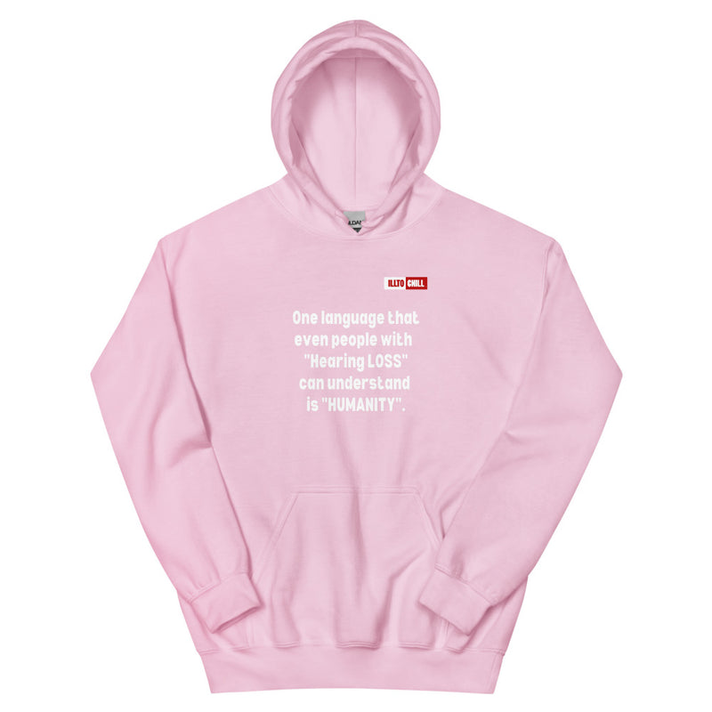 Light Pink Hoodie Front 1 - ILLTOCHILL Hearing loss support hearing impaired educational gift Unisex Hoodie.