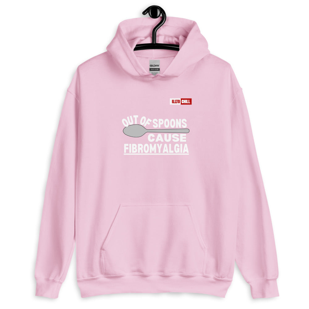 Light Pink Hoodie Front 2 - ILLTOCHILL Fibromyalgia awareness 'Out of Spoons' funny fibro gift Unisex Hoodie.