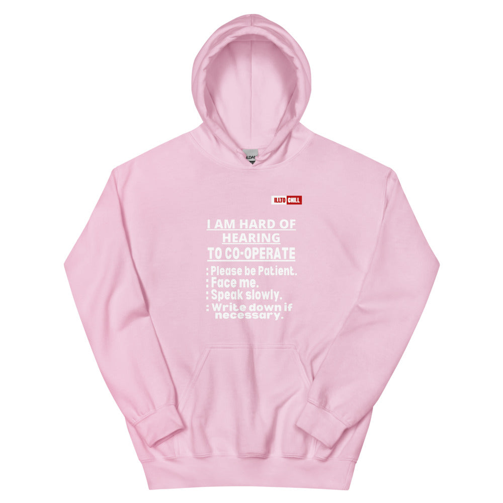 Light Pink Hoodie Front 1 - ILLTOCHILL Hard of hearing 'Co-opration Steps' hearing impaired gift Unisex Hoodie.