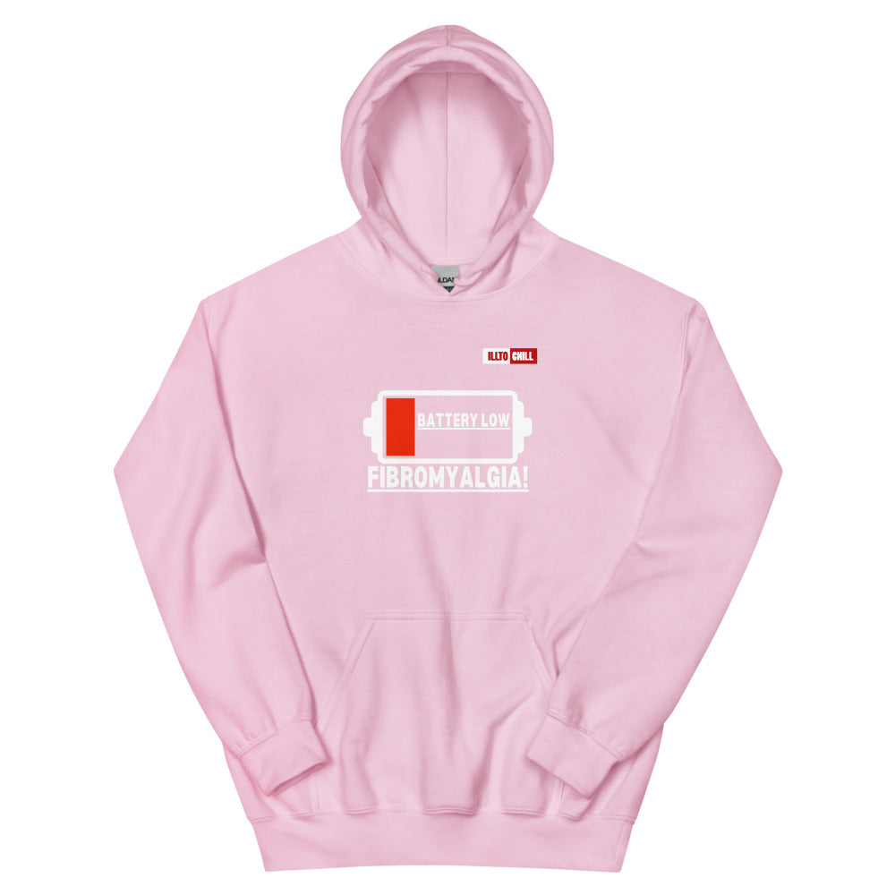 Light Pink Hoodie Front 1 - ILLTOCHILL Fibromyalgia awareness 'Battery Low' funny fibro gift Unisex Hoodie.