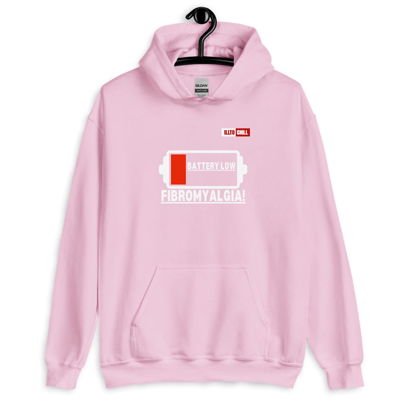 Light Pink Hoodie Front 2 - ILLTOCHILL Fibromyalgia awareness 'Battery Low' funny fibro gift Unisex Hoodie.