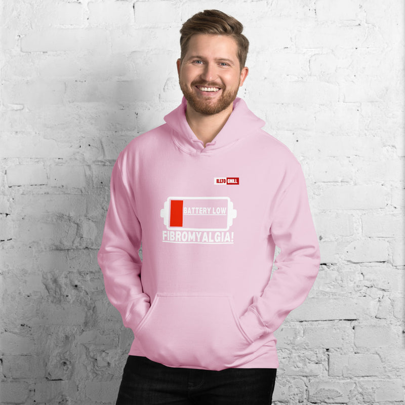 Light Pink Hoodie Front 3 - ILLTOCHILL Fibromyalgia awareness 'Battery Low' funny fibro gift Unisex Hoodie.