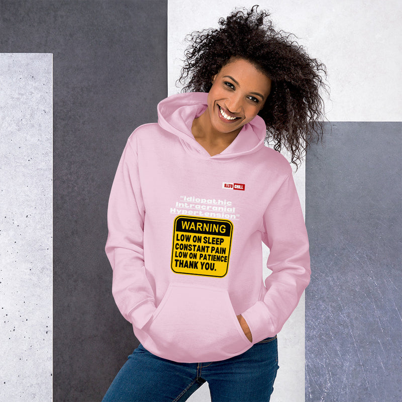 Light Pink Hoodie Front 4 - ILLTOCHILL ILLTOCHILL Idiopathic intracranial hypertension awareness 'Warning sign' IIH gift Unisex Hoodie.