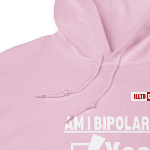 Light Pink Hoodie Detail 1 - ILLTOCHILL Am I Bipolar Yes - No, bipolar disorder pun gift. Unisex Hoodie