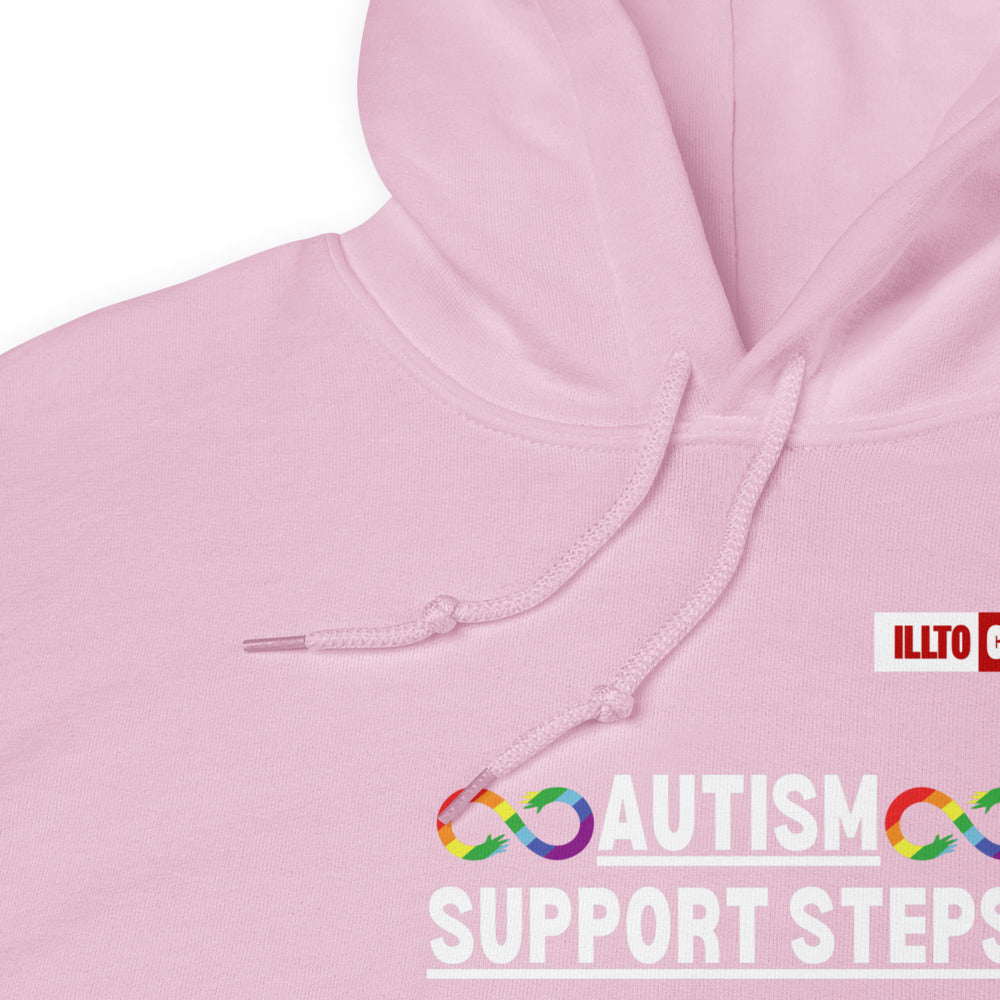 Light Pink Hoodie Detail 1 - ILLTOCHILL Autism awareness gift 'Autism support steps' autistic Unisex Hoodie