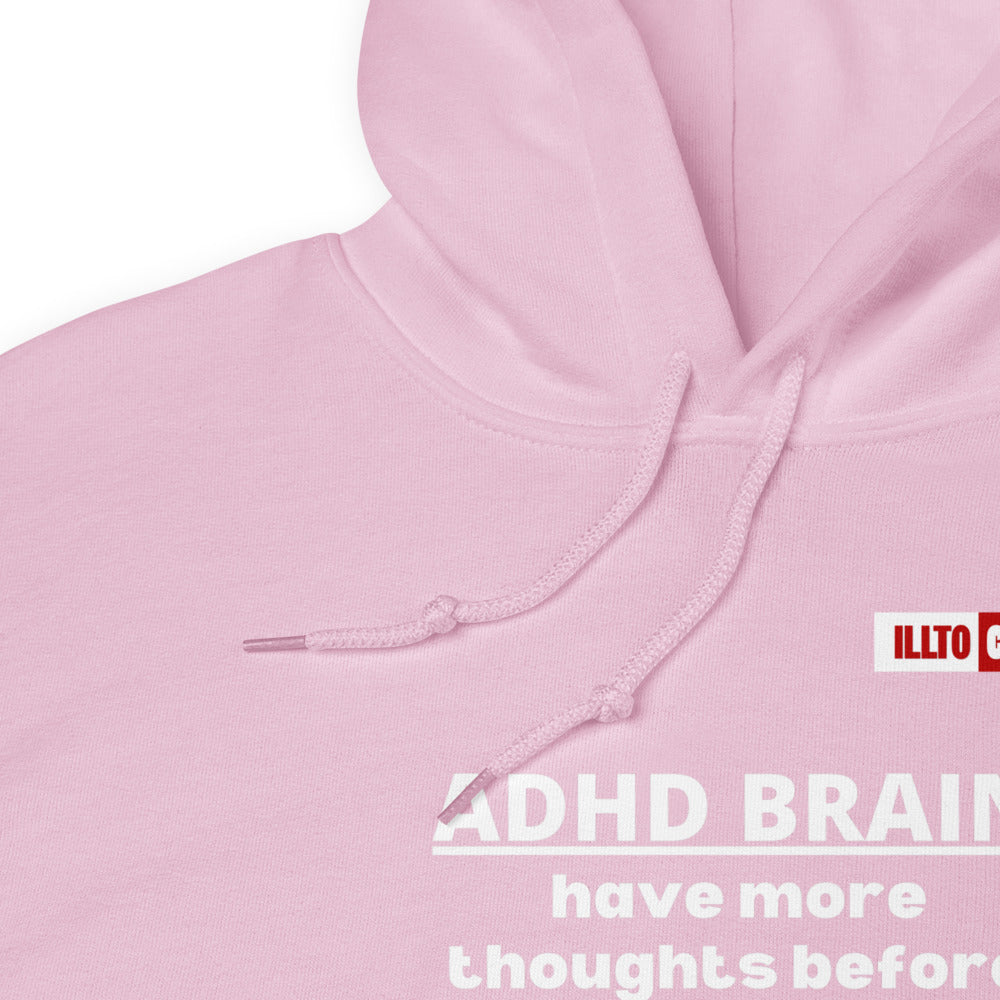 Light Pink Hoodie Detail 1 - ILLTOCHILL Attention deficit hyperactivity disorder awareness, 'ADHD too many thoughts' gift Unisex Hoodie