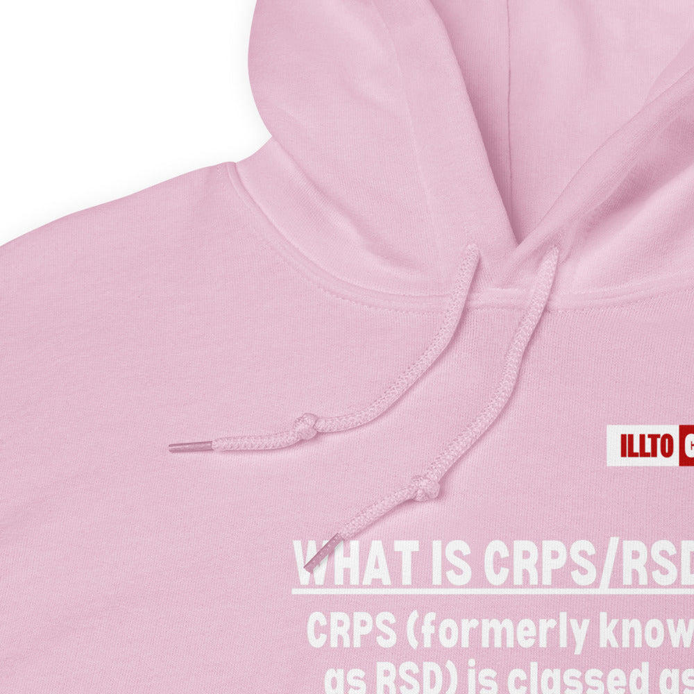 Light Pink Hoodie Detail 1 - ILLTOCHILL Complex regional pain syndrome awareness 'What is CRPS,RSD' gift Unisex Hoodie.