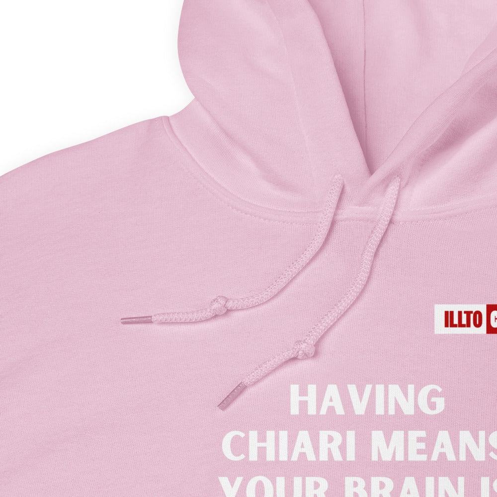 Light Pink Hoodie Detail 1 - ILLTOCHILL CM Chiari Malformation Brain bigger than skull' Gift Unisex Hoodie.