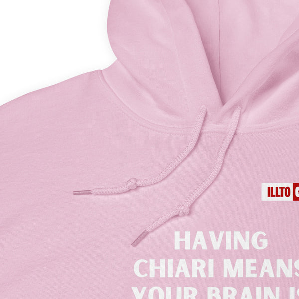 Light Pink Hoodie Detail 1 - ILLTOCHILL CM Chiari Malformation Brain bigger than skull' Gift Unisex Hoodie.