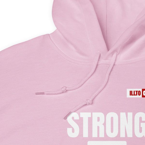 Light Pink Hoodie Detail 1 - ILLTOCHILL Chiari Malformation Awareness 'Strong is equal to Batting CM ' Gift Unisex Hoodie.