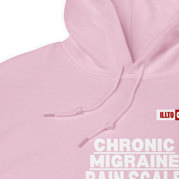 Light Pink Hoodie Detail 1 - ILLTOCHILL Chronic Migraine 'Pain scale' migraine awareness gift Unisex Hoodie.