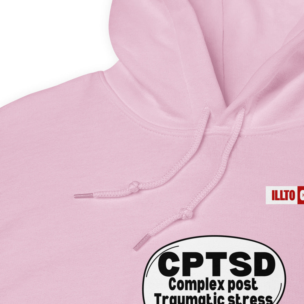 Light Pink Hoodie Detail 1 - ILLTOCHILL Complex post traumatic stress disorder awareness 'Agonizing idea' cptsd gift Unisex Hoodie.