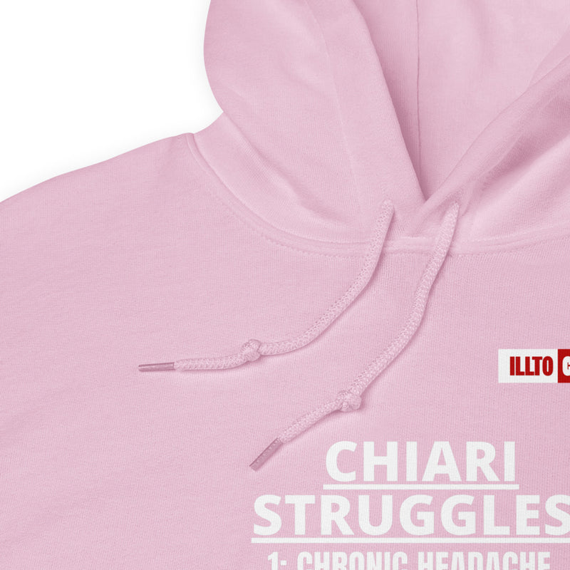Light Pink Hoodie Detail 1 - ILLTOCHILL CM Chiari Malformation awareness, Chiari Struggles Infinite List gift Unisex Hoodie.