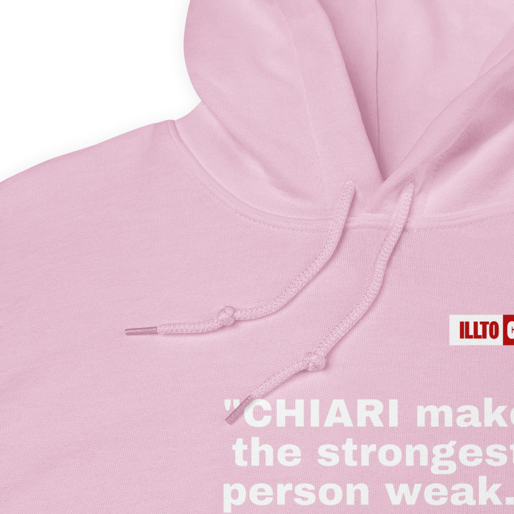 Light Pink Hoodie Detail 1 - ILLTOCHILL CM Chiari Malformation Awareness, 'Chiari makes the weakest peron strongest' Gift Unisex Hoodie.