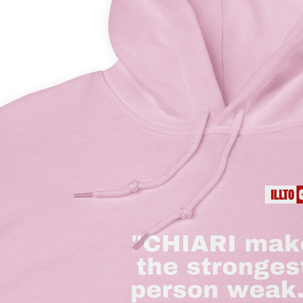 Light Pink Hoodie Detail 1 - ILLTOCHILL CM Chiari Malformation Awareness, 'Chiari makes the weakest peron strongest' Gift Unisex Hoodie.