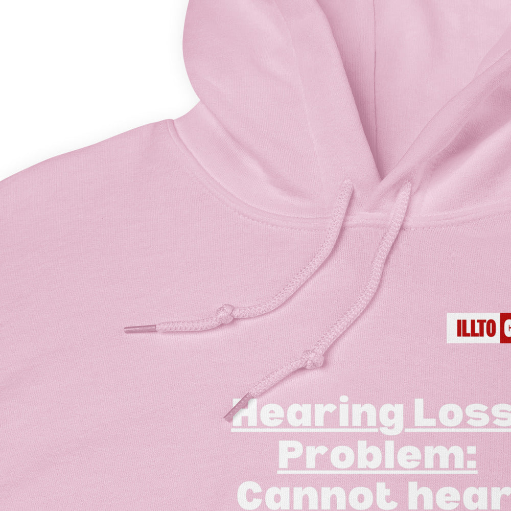 Light Pink Hoodie Detail 1 - ILLTOCHILL Hearing loss problems awareness hard of hearing support gift Unisex Hoodie.