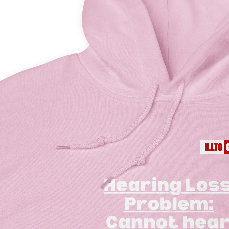 Light Pink Hoodie Detail 1 - ILLTOCHILL Hearing loss problems awareness hard of hearing support gift Unisex Hoodie.