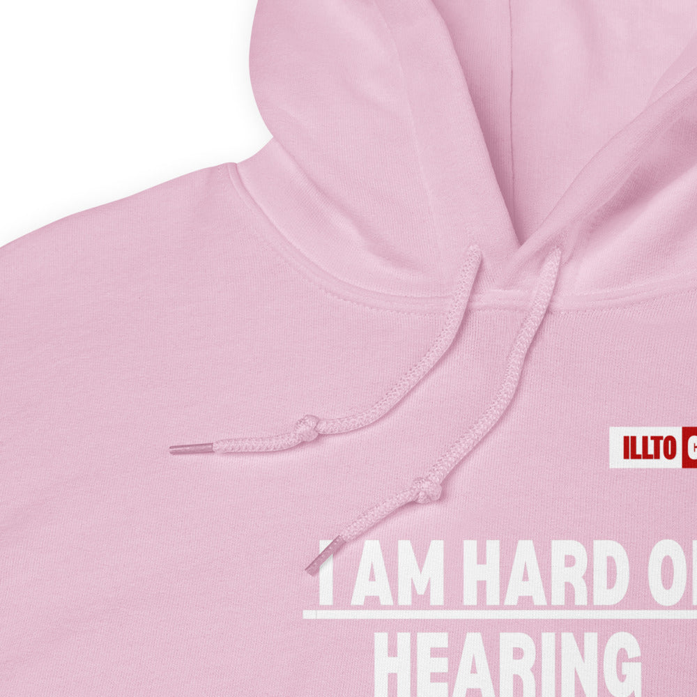 Light Pink Hoodie Detail 1 - ILLTOCHILL 'Hard of hearing can mute anyone anytime' sarcastic hearing impaired gift Unisex Hoodie.