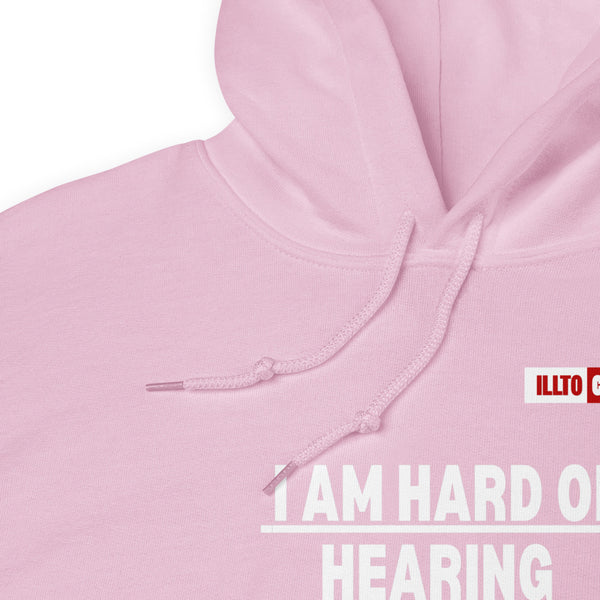 Light Pink Hoodie Detail 1 - ILLTOCHILL 'Hard of hearing can mute anyone anytime' sarcastic hearing impaired gift Unisex Hoodie.