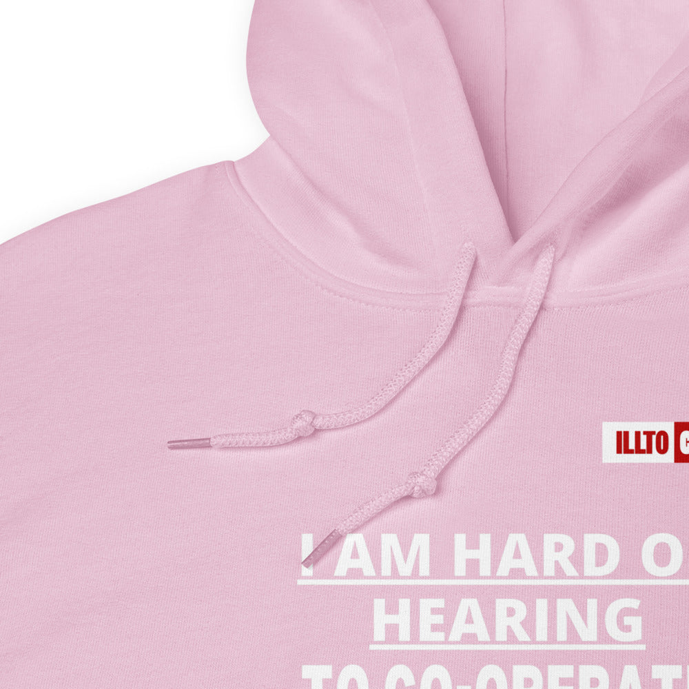 Light Pink Hoodie Detail 1 - ILLTOCHILL Hard of hearing 'Co-opration Steps' hearing impaired gift Unisex Hoodie.