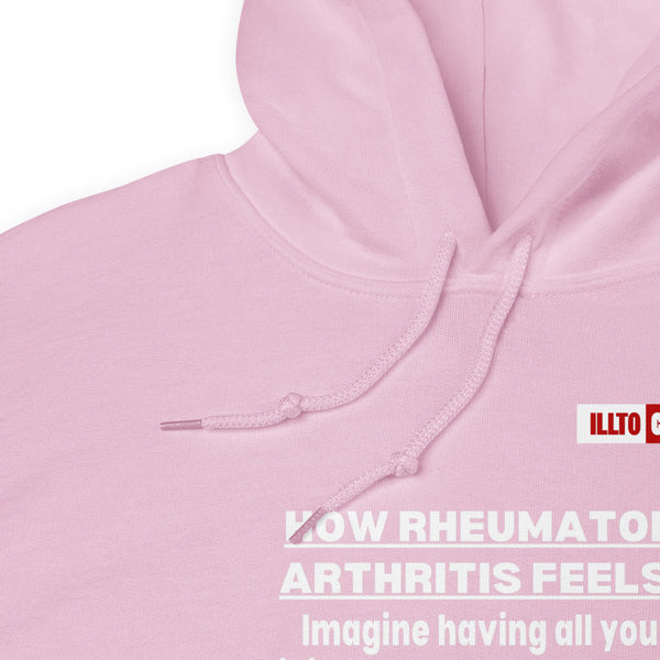 Light Pink Hoodie Detail 1 - ILLTOCHILL 'How Rheumatoid Arthritis Feels' RA Arthritis awareness gift Unisex Hoodie.