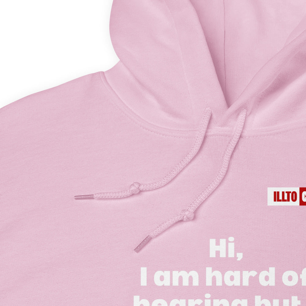 Light Pink Hoodie Detail 1 - ILLTOCHILL Hard of hearing understanding and support gift hearing impaired awareness Unisex Hoodie.