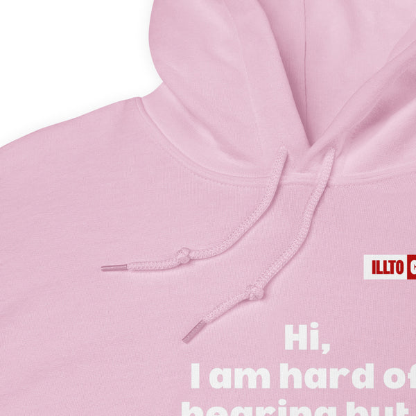 Light Pink Hoodie Detail 1 - ILLTOCHILL Hard of hearing understanding and support gift hearing impaired awareness Unisex Hoodie.