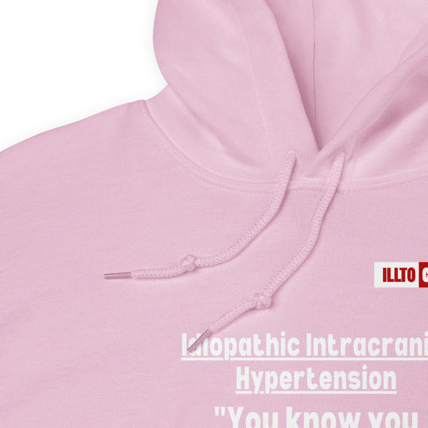 Light Pink Hoodie Detail 1 - ILLTOCHILL Idiopathic intracranial hypertension feels like 'Heart beating in skull' IIH awareness gift Unisex Hoodie.