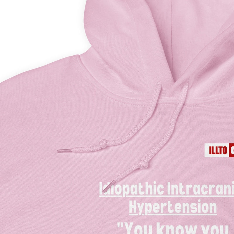 Light Pink Hoodie Detail 1 - ILLTOCHILL Idiopathic intracranial hypertension feels like 'Heart beating in skull' IIH awareness gift Unisex Hoodie.