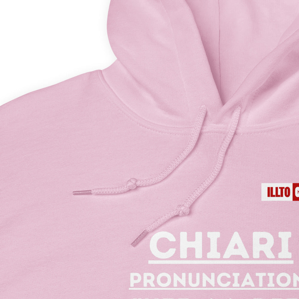 Light Pink Hoodie Detail 1 - ILLTOCHILL How to say Chiari Malformation Awareness gift Unisex Hoodie.