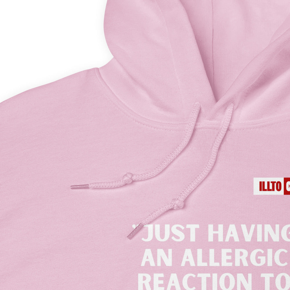 Light Pink Hoodie Detail 1 - ILLTOCHILL Mast Cell Activation Syndrome 'Allergic reaction to the universe' funny MCAS gift Unisex Hoodie.