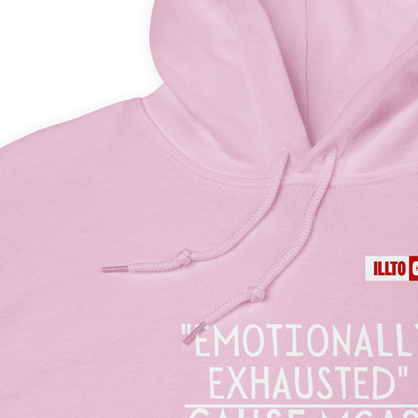 Light Pink Hoodie Detail 1 - ILLTOCHILL Mast Cell Activation Syndrome awareness 'Emotionally Exhausted by MCAS' gift Unisex Hoodie.