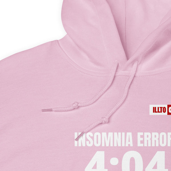 Light Pink Hoodie Detail 1 - ILLTOCHILL 'Insomnia Error 404 sleep not found' funny insomnia awareness gift Unisex Hoodie.