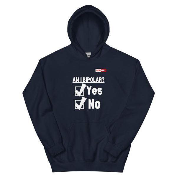 Navy Hoodie Front 1 - ILLTOCHILL Am I Bipolar Yes - No, bipolar disorder pun gift. Unisex Hoodie