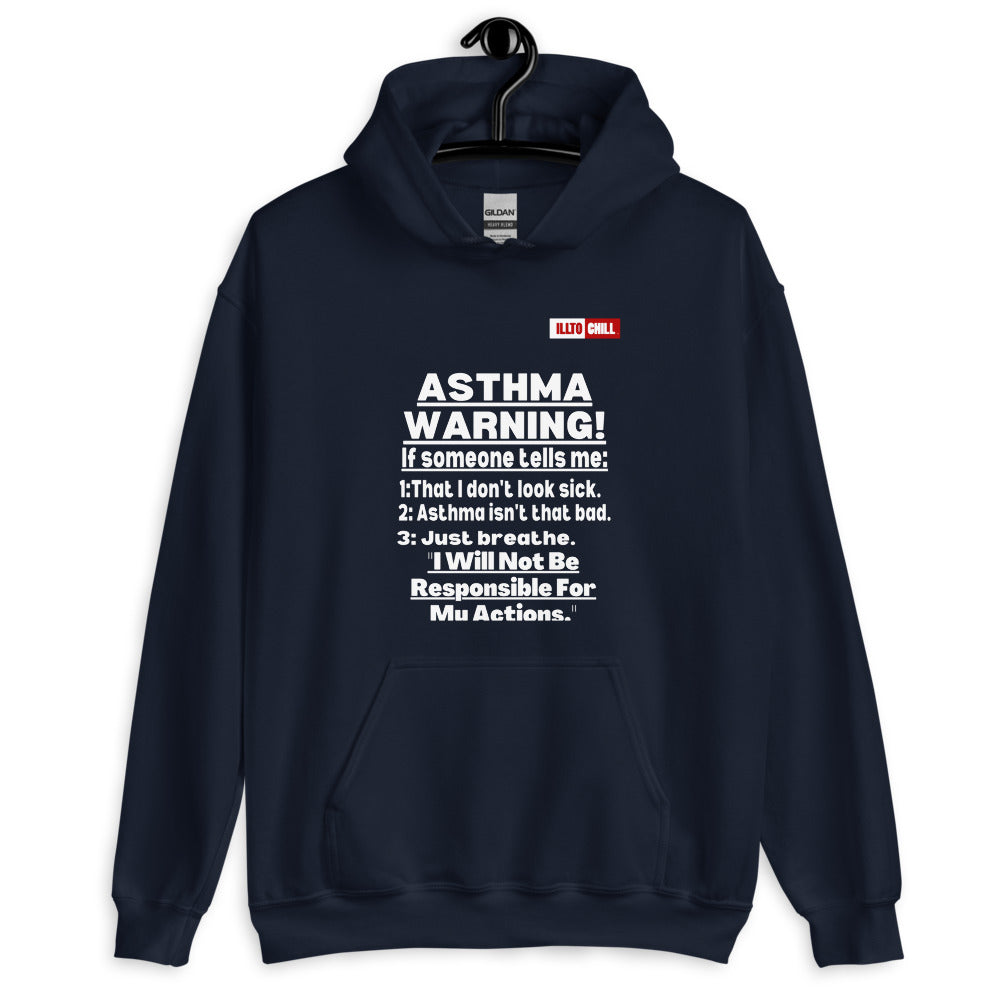 Navy Hoodie Front 2 - ILLTOCHILL 'Asthma Warning' funny asthma awareness gift Unisex Hoodie