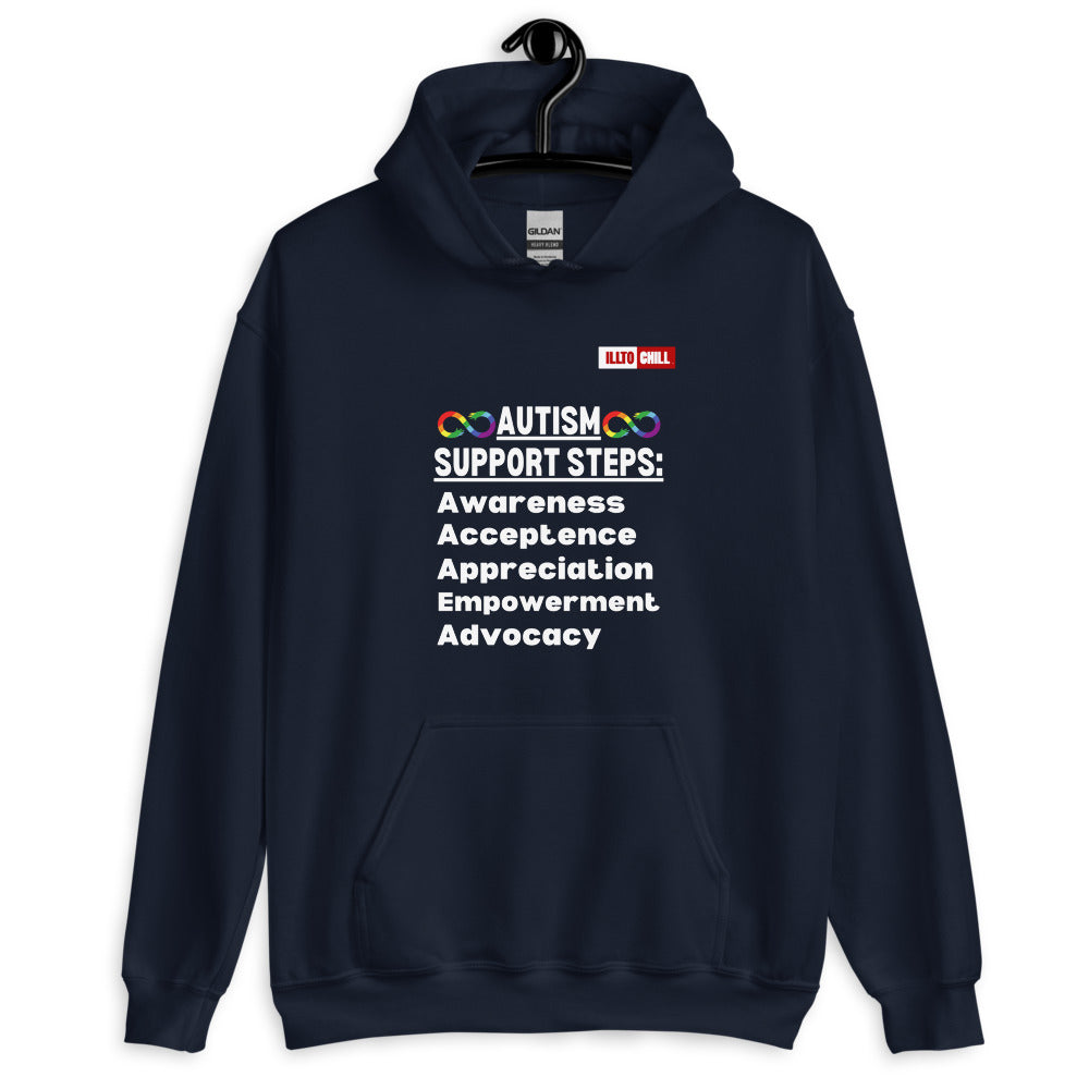 Navy Hoodie Front 2 - ILLTOCHILL Autism awareness gift 'Autism support steps' autistic Unisex Hoodie