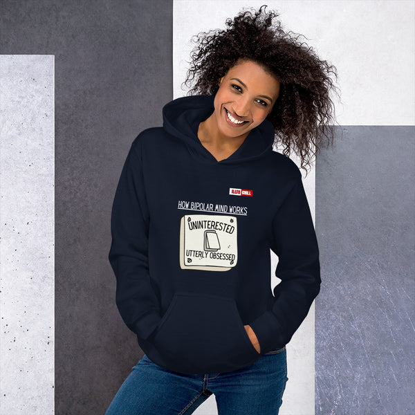 Navy Hoodie Front 4 - ILLTOCHILL Bipolar disorder awareness 'How bipolar mind works' sarcastic gift Unisex Hoodie