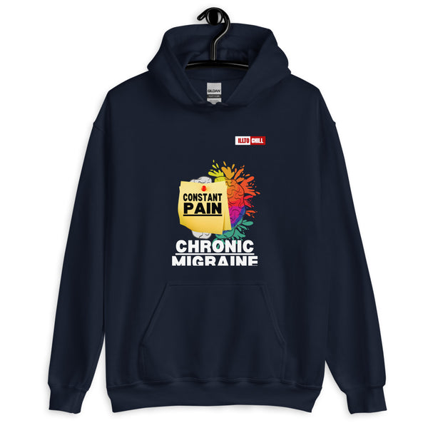 Navy Hoodie Front 2 - ILLTOCHILL Chronic Migraine 'Constant Pain' migraine support gift Unisex Hoodie.