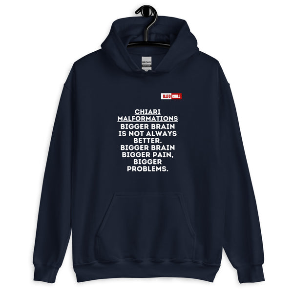 Navy Hoodie Front 2 - ILLTOCHILL CM Chiari Malformation 'Bigger brain Bigger problem' Gift Unisex Hoodie.